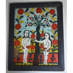 "Adam si Eva" icoana pe sticla de Gherla sau Nicula sfarsit de secol XIX