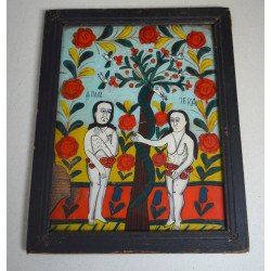 "Adam si Eva" icoana pe sticla de Gherla sau Nicula sfarsit de secol XIX