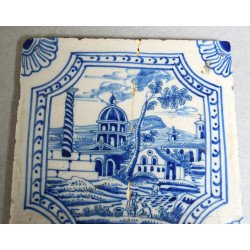 Delft tile with a church and column, 18th century 2
