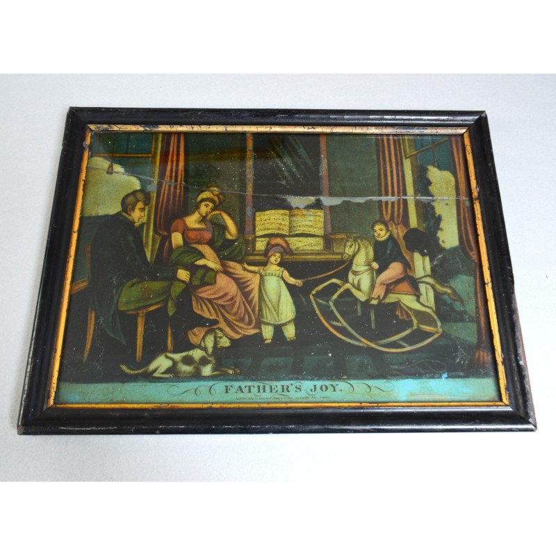 "Father's Joy" mezzotint laid on glass, 1809