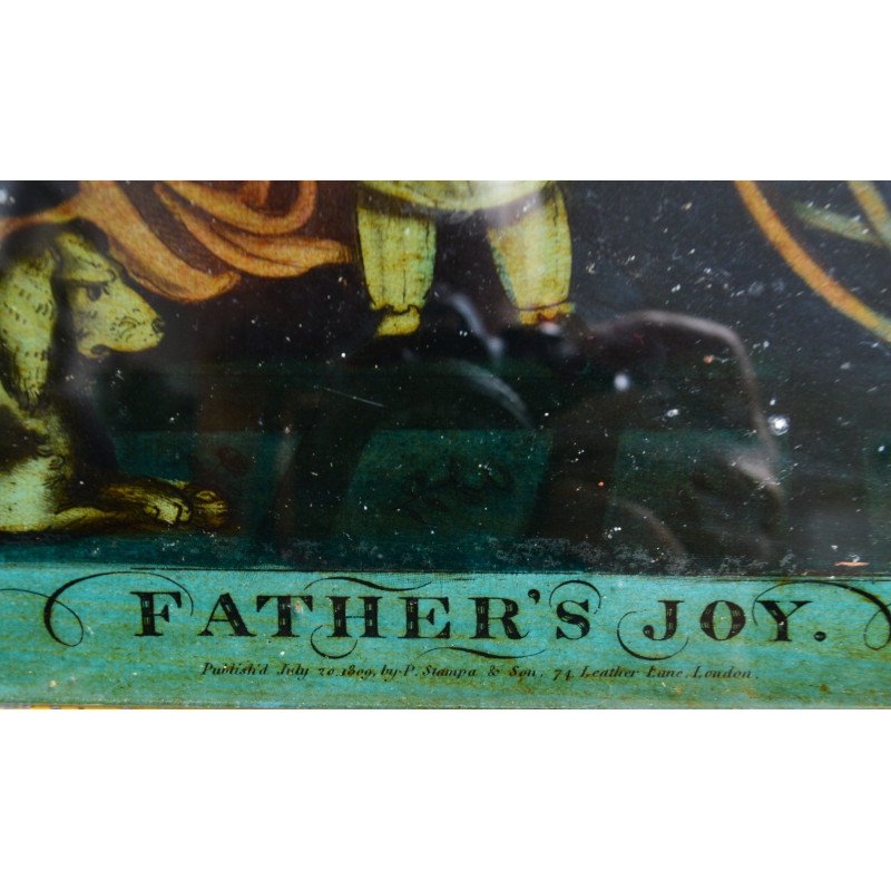"Father's Joy" mezzotint laid on glass, 1809