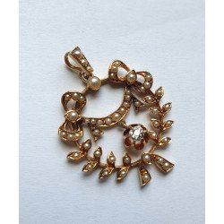 Antique 14k gold pendant with pearls and diamond