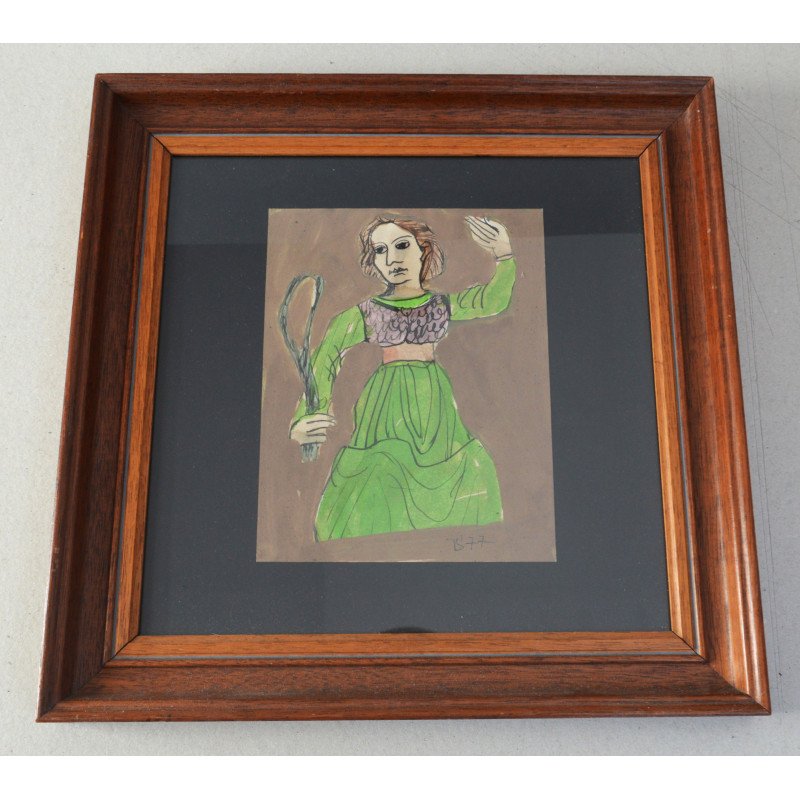 Ilie Boca "Jucatoare de tenis" tempera pe hartie 1977