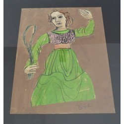 Ilie Boca "Jucatoare de tenis" tempera pe hartie 1977