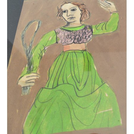 Ilie Boca "Jucatoare de tenis" tempera pe hartie 1977
