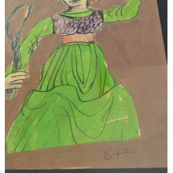 Ilie Boca "Jucatoare de tenis" tempera pe hartie 1977