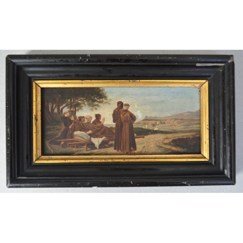 Francois Leon Benouville "Sfantul Francis de Assisi" pictura copie veche ulei pe lemn