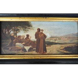 Francois Leon Benouville "Sfantul Francis de Assisi" pictura copie veche ulei pe lemn