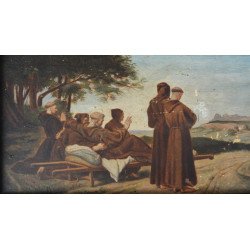 Francois Leon Benouville "Sfantul Francis de Assisi" pictura copie veche ulei pe lemn