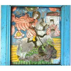 "Sfantul Gheorghe" icoana pe sticla Scheii Brasovului sec 19