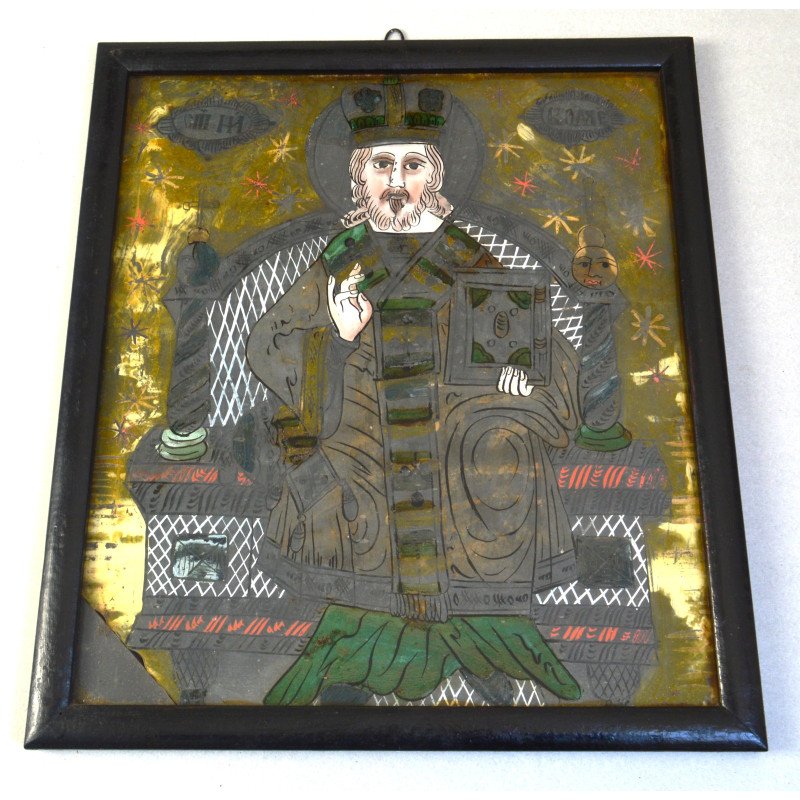 "Sfantul Nicolae" icoana pe glaja atelierul familiei Oancea, Saliste, cca 1830-40