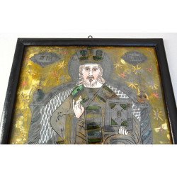 "Sfantul Nicolae" icoana pe glaja atelierul familiei Oancea, Saliste, cca 1830-40