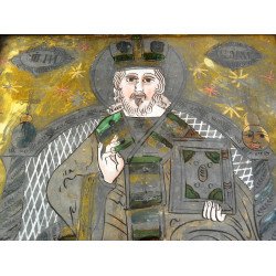 "Sfantul Nicolae" icoana pe glaja atelierul familiei Oancea, Saliste, cca 1830-40