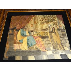 "Dumnezeu mustră pe David prin Natan" broderie cu fir de matase cca 1800