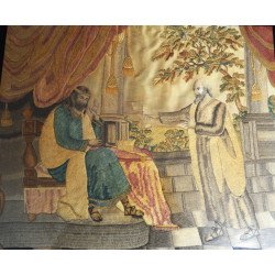 "Dumnezeu mustră pe David prin Natan" broderie cu fir de matase cca 1800