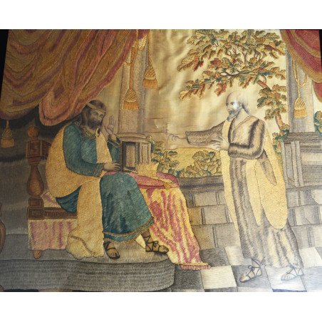 "Dumnezeu mustră pe David prin Natan" broderie cu fir de matase cca 1800