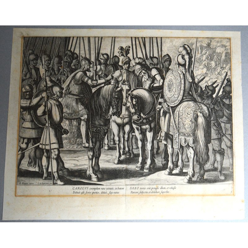 Antonio Tempesta "Electorul Saxoniei iertat de împăratul Carol al V-lea" gravura 1614