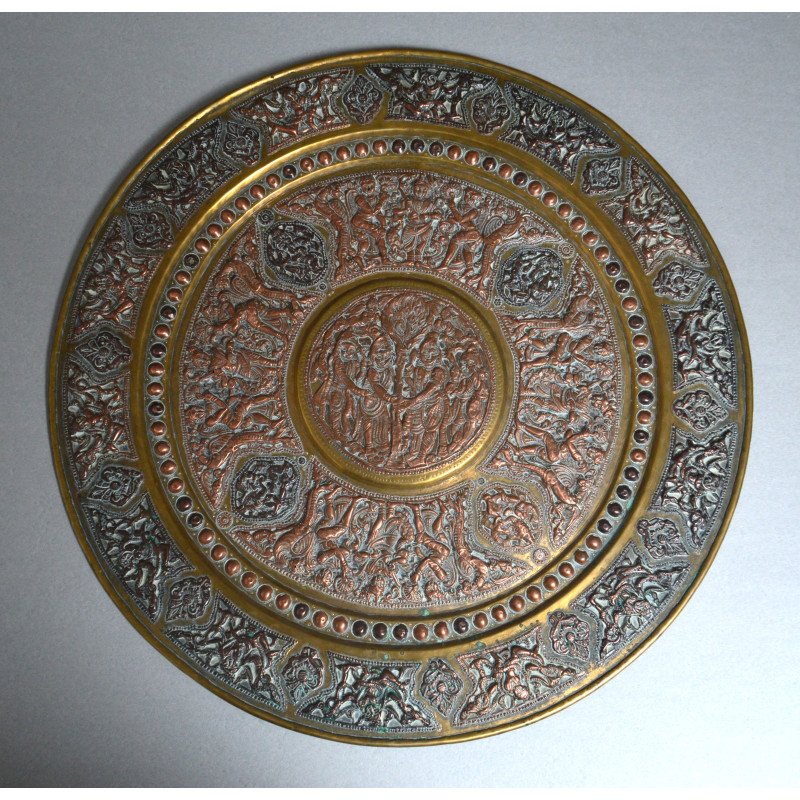 Placă de perete indiană de alama si cupru Tanjore India sfarsit de sec XIX-inceput de secol XX