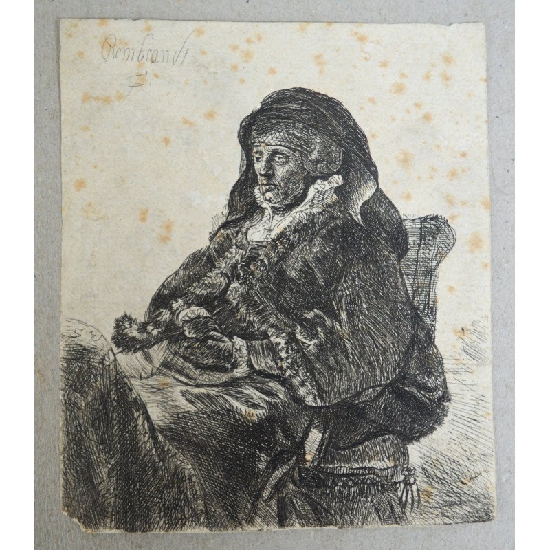 Gravură în acvaforte după Rembrandt van Rijn „Mama lui Rembrandt in vesminte de vaduva”, secolul XVII-XVIII