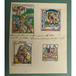 Patru xilogravuri incunabulare din spațiul nord-german și francez colorate manual cca. 1475–1489