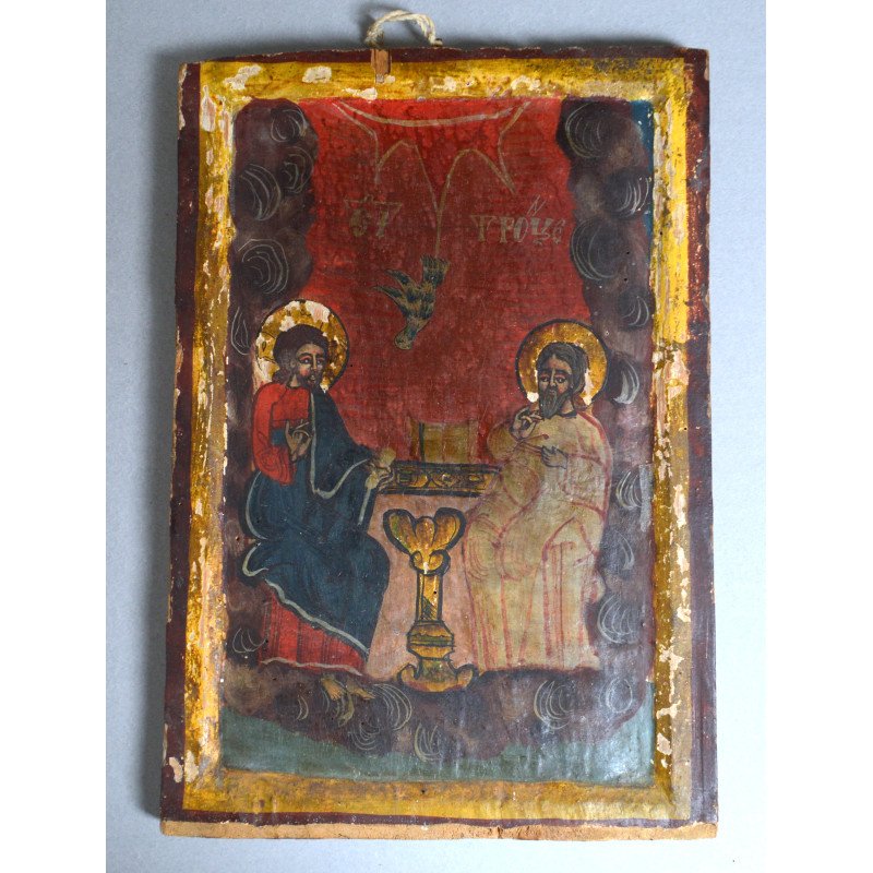 "The Holy Trinity" icon on wood, Oltenia, late...