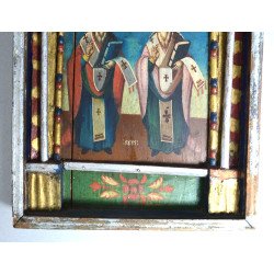 "Sfinții Nifon și Haralamb" icoana pe lemn atelier moldovenesc de factura baroca 1881