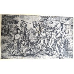 Pieter Bruegel cel Batrȃn “Rvsticorum Afflictio” gravura veche cca 1560-1590