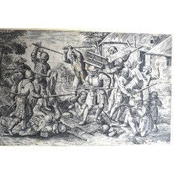 Pieter Bruegel cel Batrȃn “Rvsticorum Afflictio” gravura veche cca 1560-1590