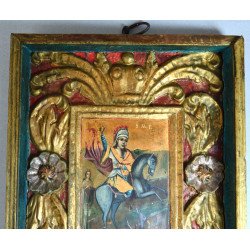 "Sf Gheorghe omorând balaurul" icoana pe lemn atelier moldovenesc tempera și foita de aur secol 19