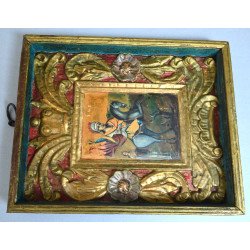 "Sf Gheorghe omorând balaurul" icoana pe lemn atelier moldovenesc tempera și foita de aur secol 19