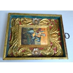 "Sf Gheorghe omorând balaurul" icoana pe lemn atelier moldovenesc tempera și foita de aur secol 19