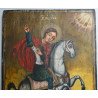 "Sfântul Gheorghe omorând balaurul" icoana pe lemn atelier moldovenesc de factura baroca datata cca. 1871 semnată
