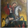 "Sfântul Gheorghe omorând balaurul" icoana pe lemn atelier moldovenesc de factura baroca datata cca. 1871 semnată