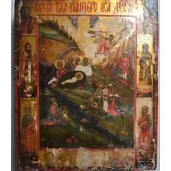 "Nasterea Mântuitorului cu sfinții Grigore și Vasile, Petru și Pavel" icoana pe lemn atelier rusesc inceput de secol 19