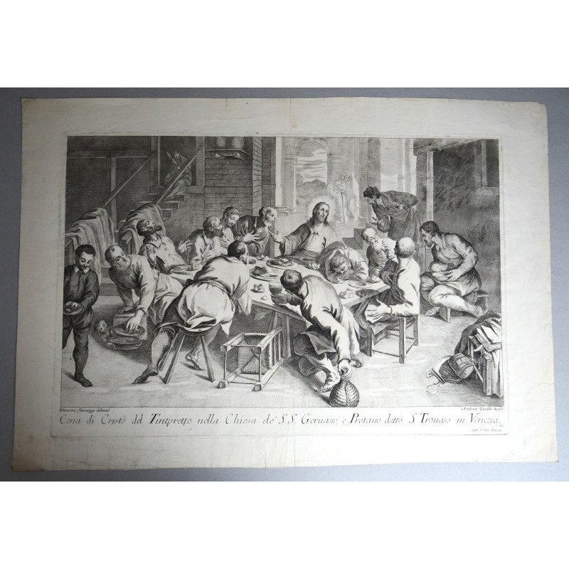 Andrea Zucchi după Silvestro Manaigo, după Jacopo Tintoretto "Cina cea de taina" acvaforte c. 1720