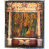 "Maica Domnului cu Pruncul și Sfinții Arhangheli" icoana veche de factura baroca tempera și foita de aur pe lemn Moldova 1864