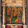 "Maica Domnului cu Pruncul și Sfinții Arhangheli" icoana veche de factura baroca tempera și foita de aur pe lemn Moldova 1864