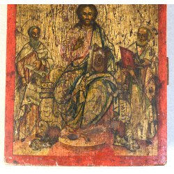"Iisus Pantocrator cu sfinții Vasile și Nicolae" icoana fanariota de factura greceasca sfarsit de secol 18
