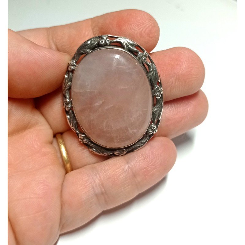 Antique rainbow rose quartz brooch, 42/34 mm
