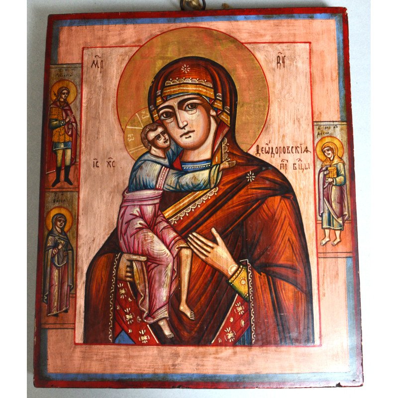Icoana veche de factura rusă a Maicii Domnului cu Pruncul Feodorovskaia sfarsit de secol 19