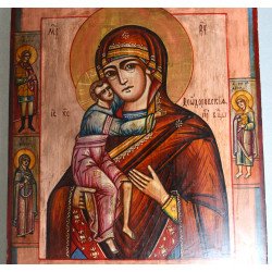 Icoana veche de factura rusă a Maicii Domnului cu Pruncul Feodorovskaia sfarsit de secol 19