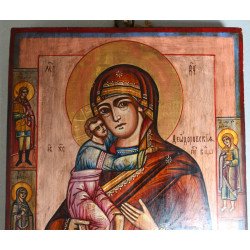 Icoana veche de factura rusă a Maicii Domnului cu Pruncul Feodorovskaia sfarsit de secol 19
