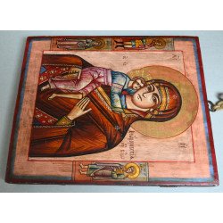 Icoana veche de factura rusă a Maicii Domnului cu Pruncul Feodorovskaia sfarsit de secol 19