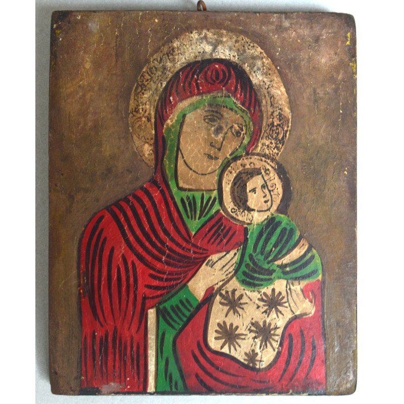 "Maica Domnului cu Pruncul" xilogravura Transilvania secolul 19