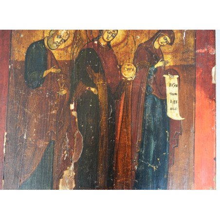 "The Mother of God with the Archangel Gabriel and Saint Peter" Russian icon, Kholui, 19th century