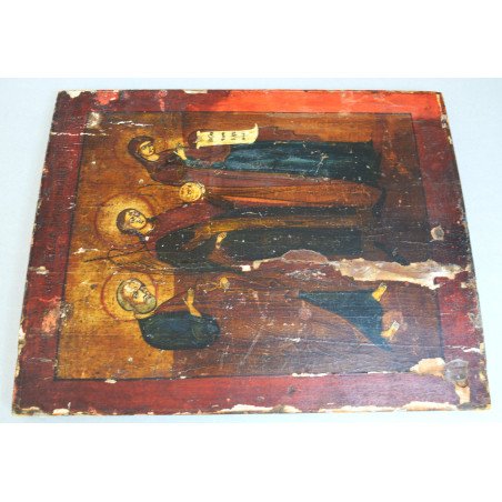"The Mother of God with the Archangel Gabriel and Saint Peter" Russian icon, Kholui, 19th century