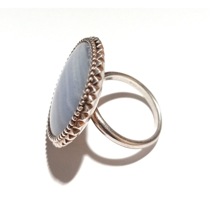 Silver ring with large blue lace agate