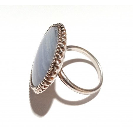 Silver ring with large blue lace agate