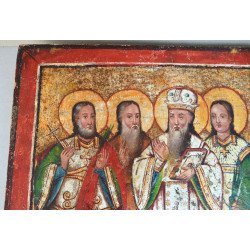 Ioan Irimescu zugrav "Sfinții Mina, Haralambie, Antonie și Trifon" icoana pe lemn 1878