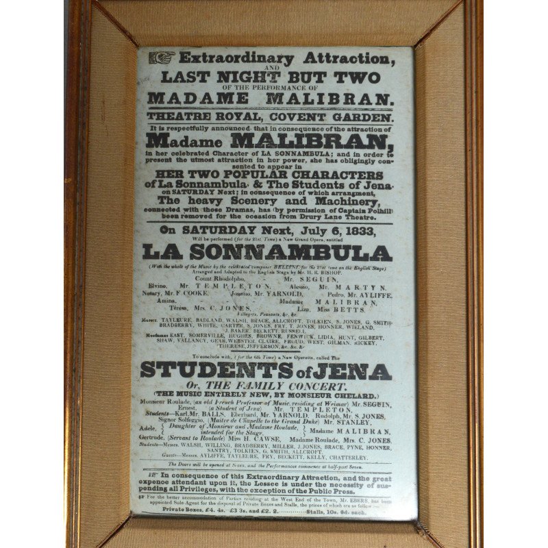 Original 1833 poster - Maria Malibran - "La...